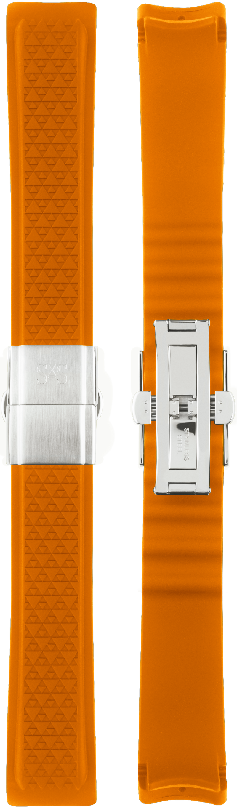 20 mm Gummi mit orangefarbenem Muster und 41 mm Faltschließe aus Edelstahl