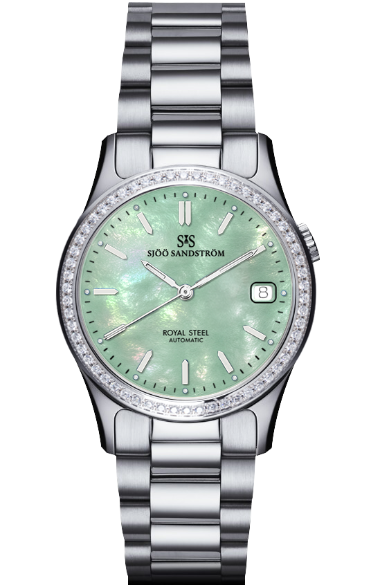 Diamond Bezel / Green Mother of Pearl / Steel Bracelet