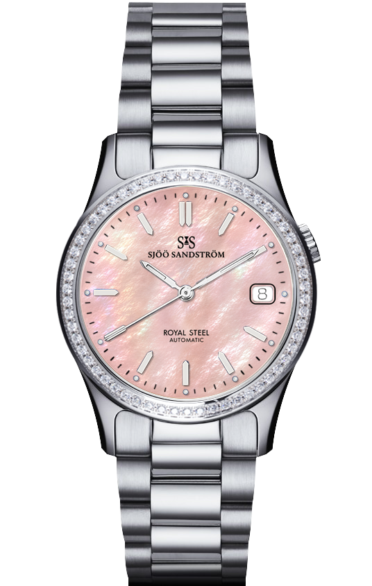 Diamond Bezel / Pink Mother of Pearl / Steel Bracelet