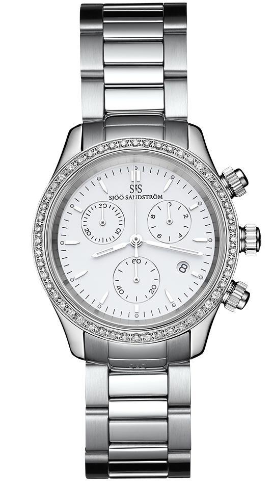 Diamond Bezel / White / Steel Bracelet