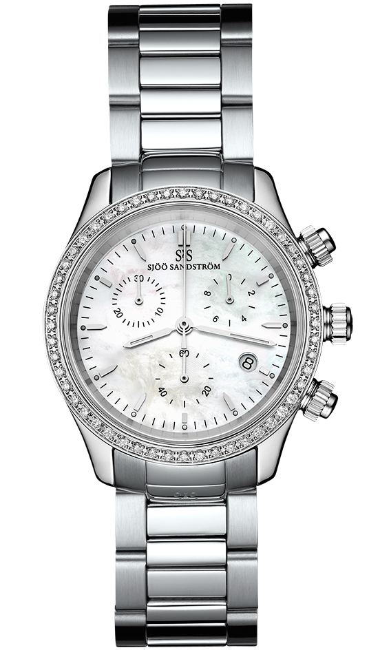 Diamond Bezel / White Mother of Pearl / Steel Bracelet