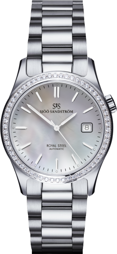 Diamond Bezel / White Mother of Pearl / Steel Bracelet