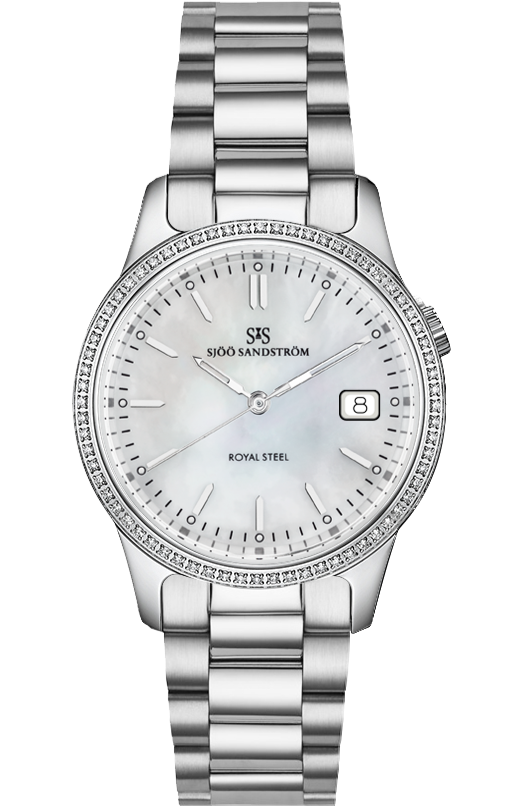 Diamond Bezel / White Mother of Pearl / Steel Bracelet