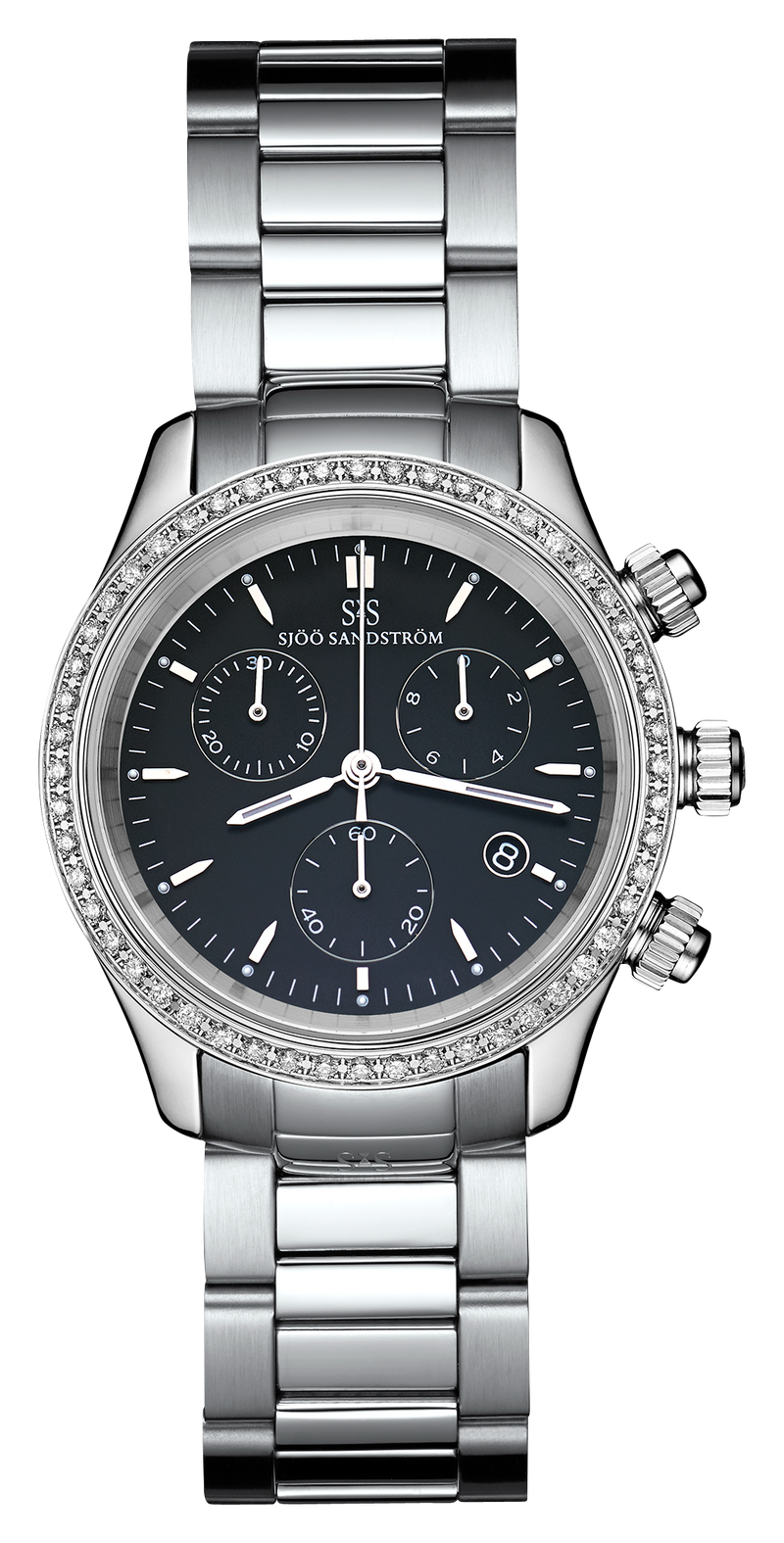 Diamond Bezel / Black / Steel Bracelet