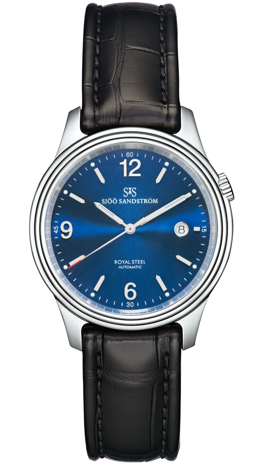 Edelstahl / Alligator Schwarz / Blau