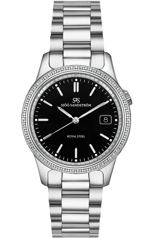 Diamond Bezel / Black / Steel Bracelet