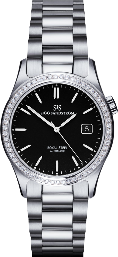 Diamond Bezel / Black / Steel Bracelet