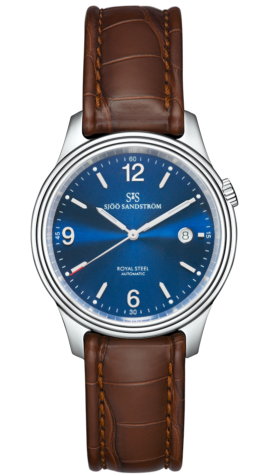 Edelstahl / Alligator Braun / Blau